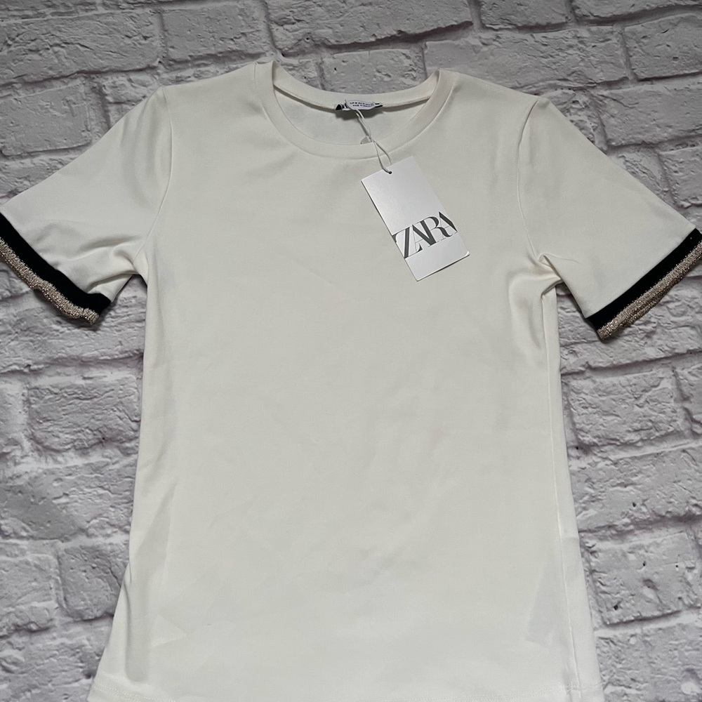 Zara cream decorative sleeve black gold top
